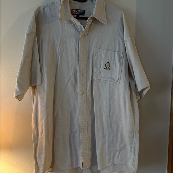 VINTAGE Chaps RALPH LAUREN cream / Tan Cotton BUTTON-DOWN Shirt LARGE - Picture 6 of 6